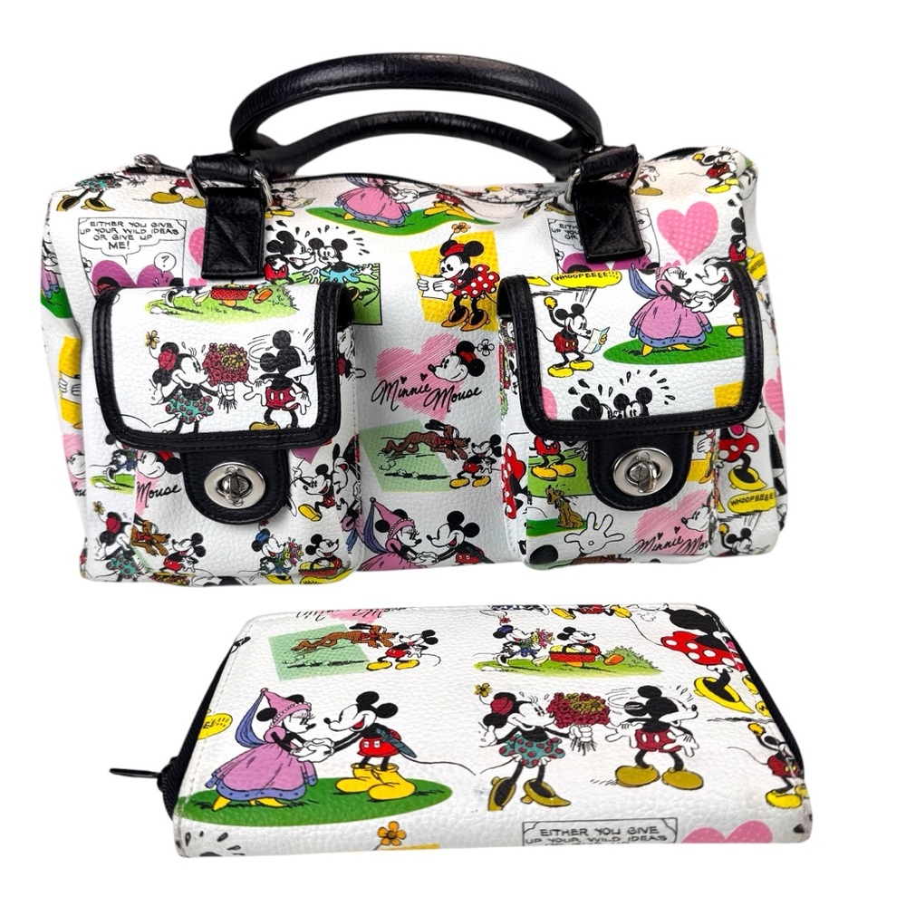 Disney Mickey and Minnie Mouse Cartoon Comic Purse Handbag and Wallet Set